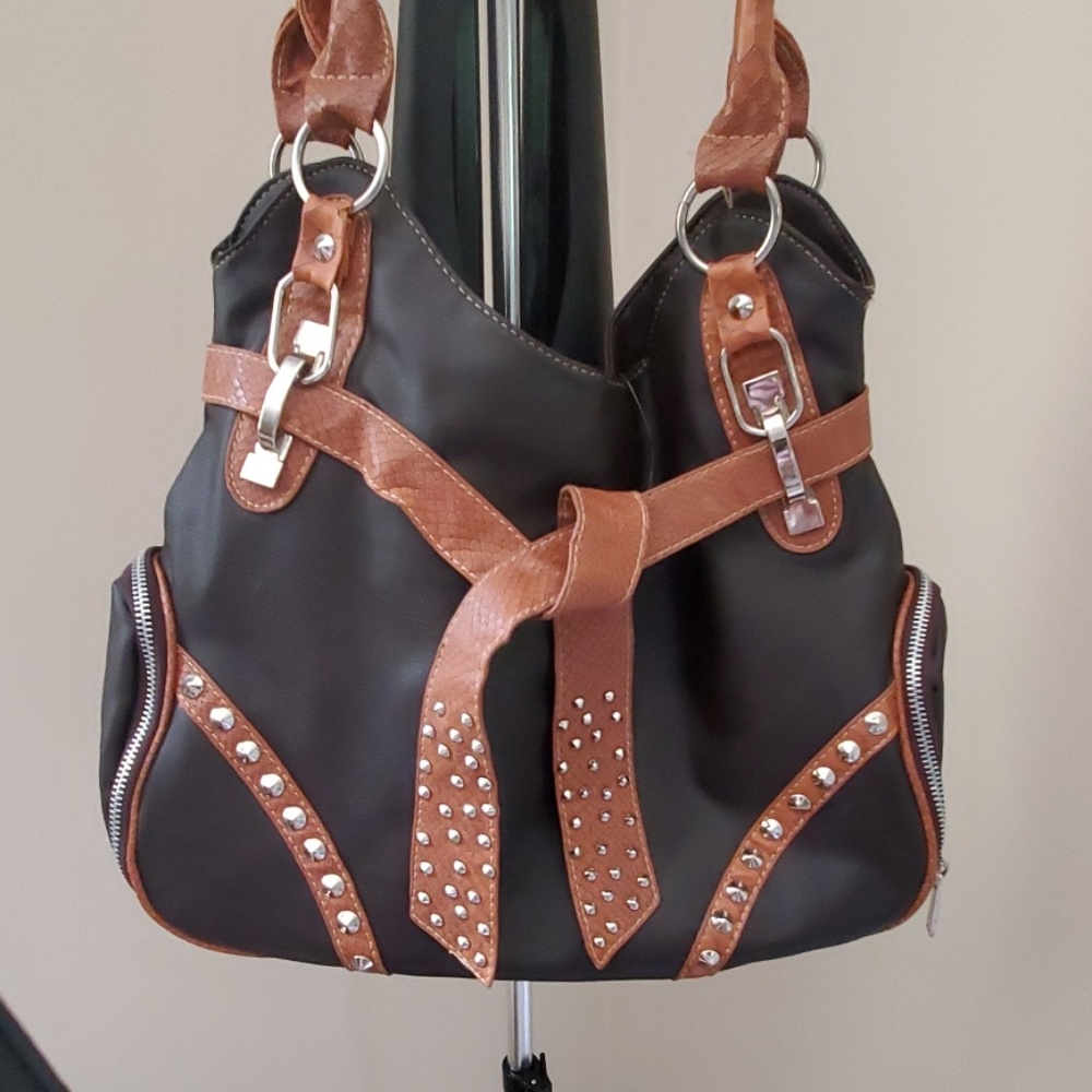 Brown and Faux Reptile Purse